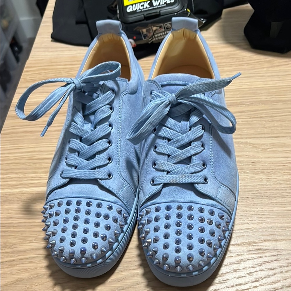 Christian Louboutin Light Blue Spiked Sneakers